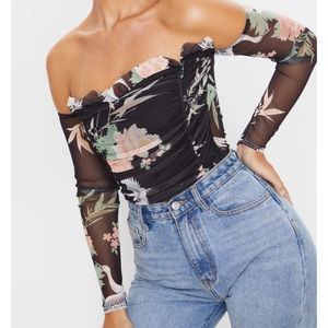 PLT Off the shoulder mesh top